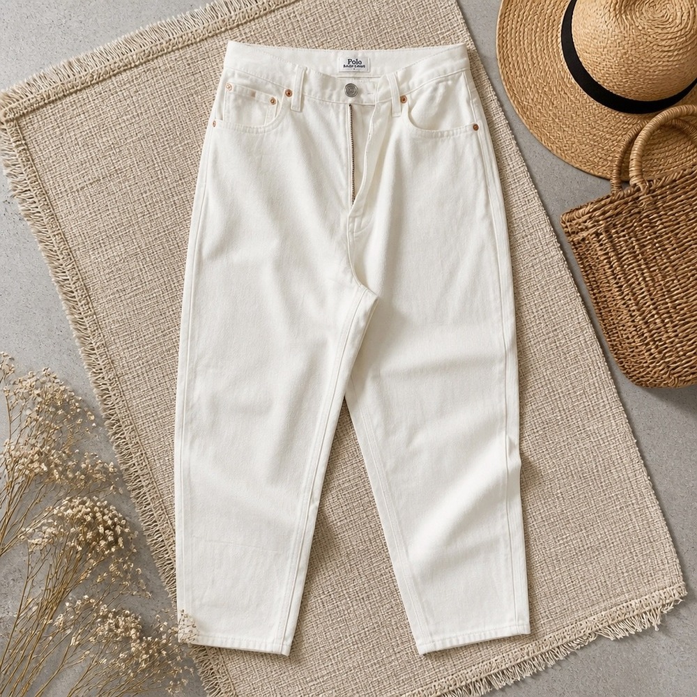 Polo Ralph Lauren White Tapered Denim Jeans High Rise Cropped 30R NWOT